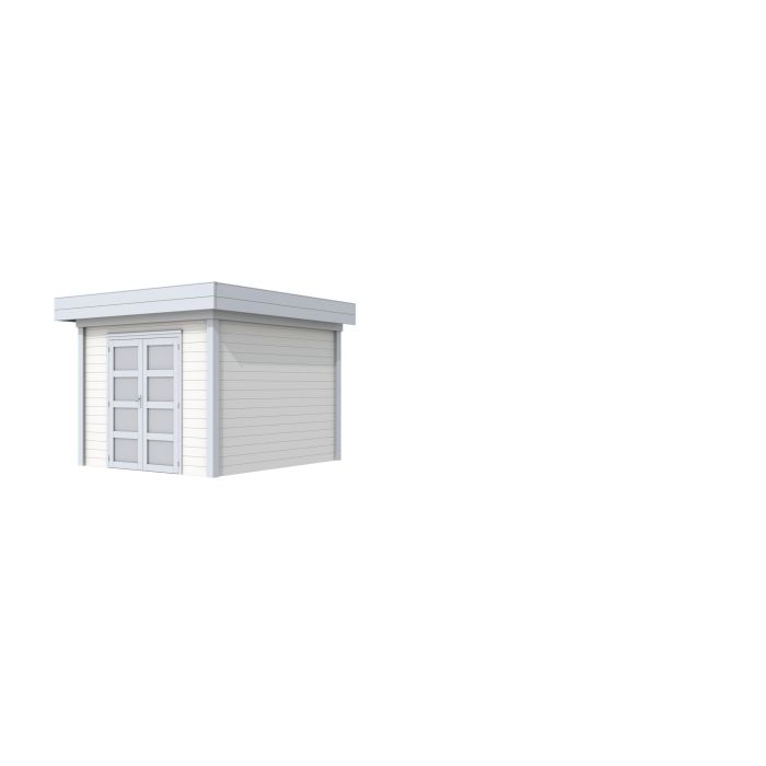Hillhout vuren Topvision tuinhuis Bosuil 300x300cm, met dubbele deur, wanden lichtgrijs, basis wit (1001710-20)