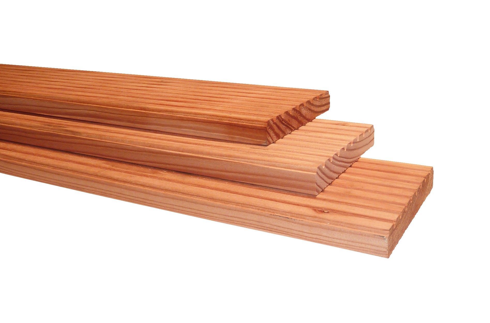 Douglas geprofileerd dekdeel, 1 zijde grof profiel, 1 zijde glad, 2,5x14,5x400cm, onbehandeld (WA00922)